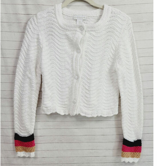 House of Harlow 1960 Sweaters - HOUSE OF HARLOW 1960 CROCHET CROPPED BUTTON UP CARDIGAN, SZ SMALL